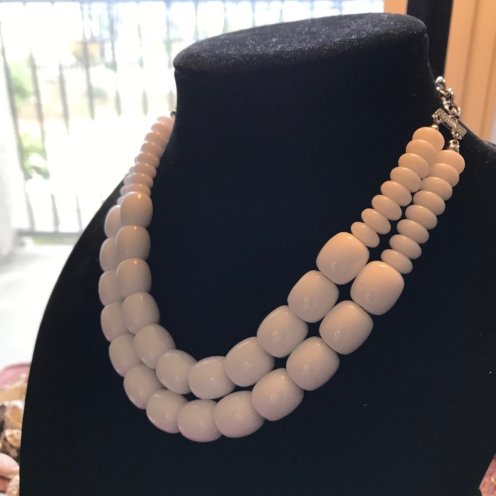 White Double Strand Chunky Beaded Choker